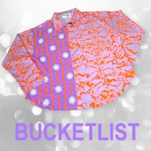 Bucket List Oversized Button Up Retro Floral Print L/s‎ Shirt Orange & Purple L